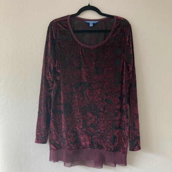 Simply Vera Wang Red Burnout Sheer Velvet Top Womens XL Whimsigoth Y2K Vamp - Picture 1 of 10